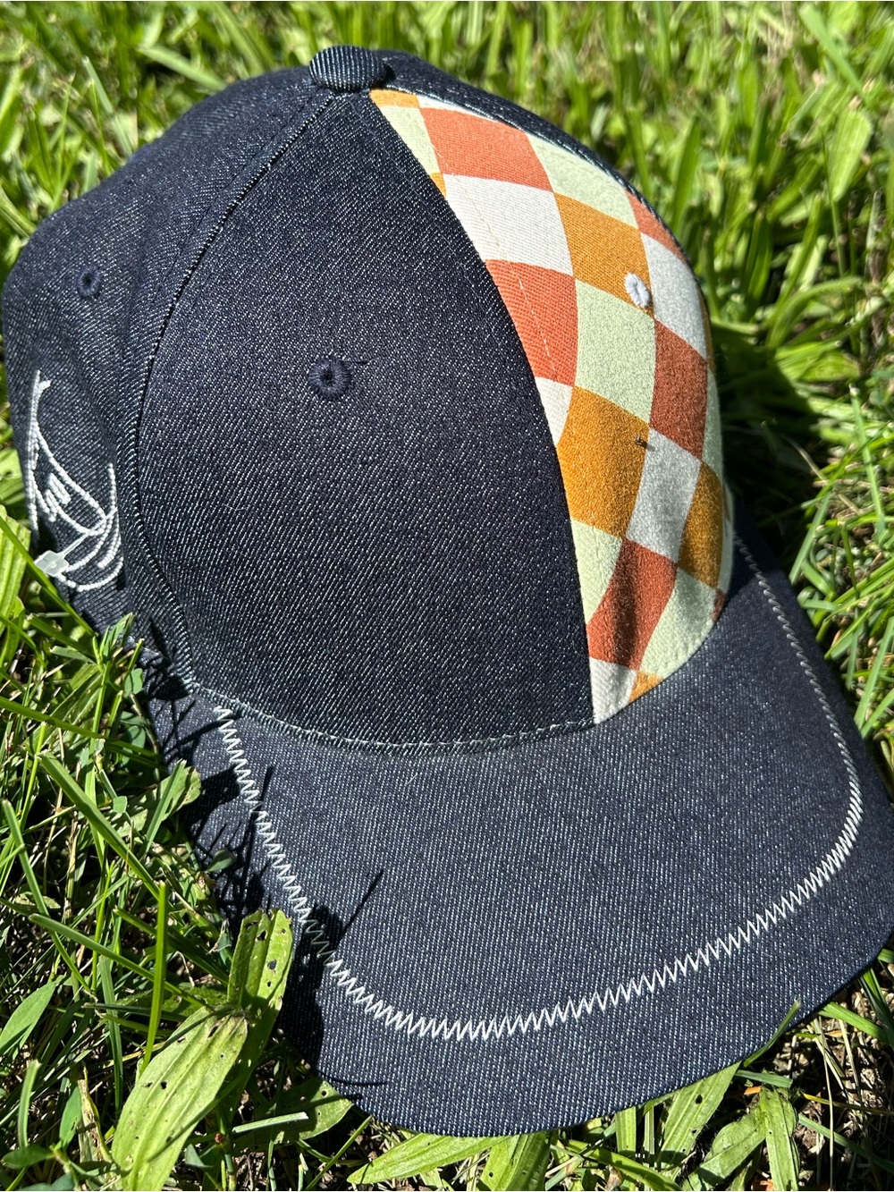 Vintage Phat Farm Denim Checkerboard Flexfit Hat Y2K Streetwear L/XL